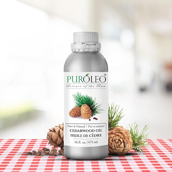 PUROLEO Cedarwood Essential Oil 16 Fl Oz/473 ML (Packed in Canada) 100% Pure & Natural Cedarwood Oil for Aromatherapy, Relaxation, and Skin Care - Therapeutic Grade Cedarwood Oil for Diffuser