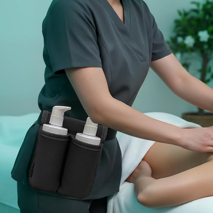 Massage Oil Holster,Portable Therapist Bag with Adjustable Waist Strap,Black Lotion Holder Organizer for Spa Treatments Professionals,Machine Washable (Black, Large, 2)