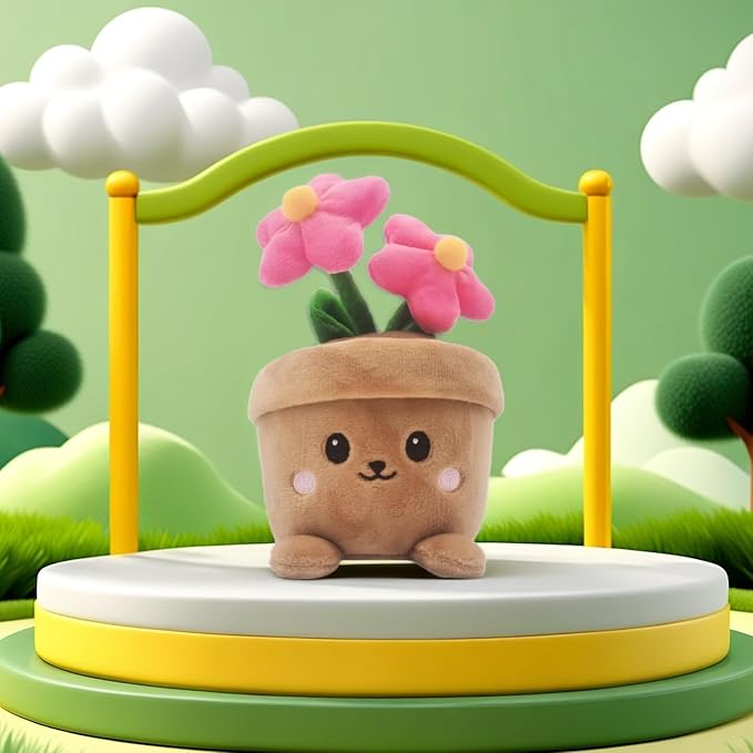 Stuffed Plant Plush Toy, Happy Face Flower Plushies Plant Pillow Decorationr with Natural Scent, Adorable Stuffed Flower for Christmas Horror Plush Halloween(2 Pink Fowers)