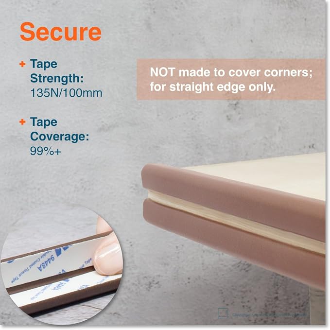 Roving Cove Slimfit Edge Protector for Baby Proofing (9ft Small Edge Only), Soft Rubber Foam Furniture Edge Bumper Guard, Desk Edge Cushion, 3M Adhesive, Coffee Brown