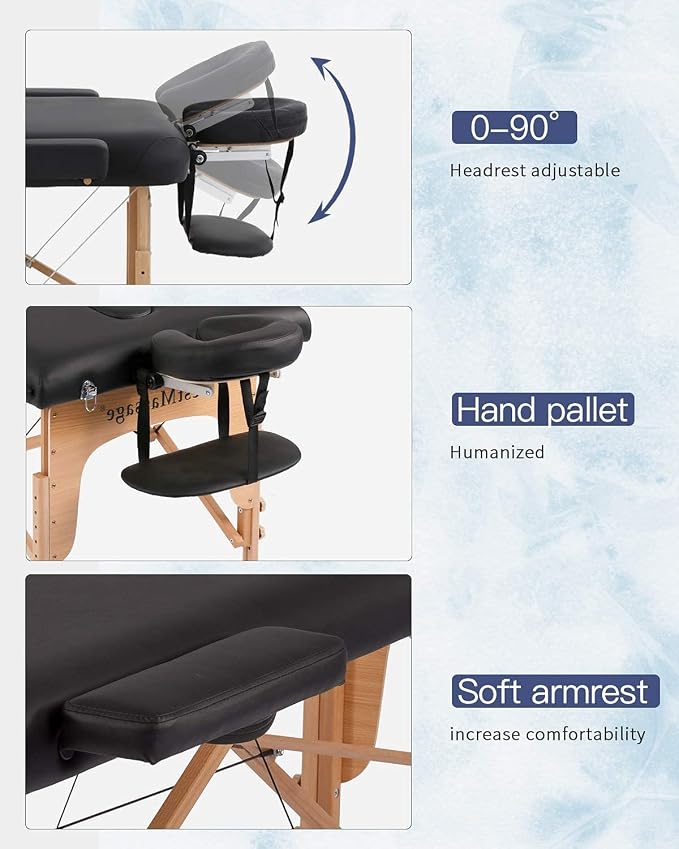BestMassage Massage Bed Portable Massage Table 2 Folding Lash Bed Height Adjustable 28 Inch Wide Spa Table PU Leather with Non-Woven Bag for Spa Footmassage Facial CareSpa Tattoo