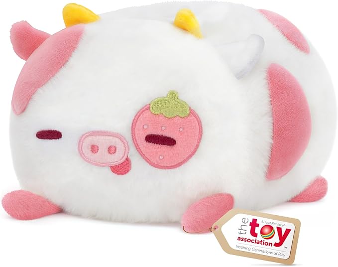 Mewaii Strawberry Cow Plush Pillow, Kawaii Cow Stuffed Animals, Cute Plushies for Girls, Soft Pink Cow Plush, Birthday Gifts for Kids Adults Teens (8 Inch)