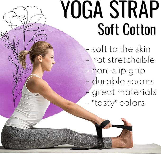 TECEUM Yoga Strap & Mat Strap – 2 IN 1 – Cotton – 6 ft 8 ft 10 ft (30+ colors) – Adjustable Non-Slip Belt for Yoga, Pilates, Stretching, Physical Therapy, Fitness & Home Workout – For Carrying Mats