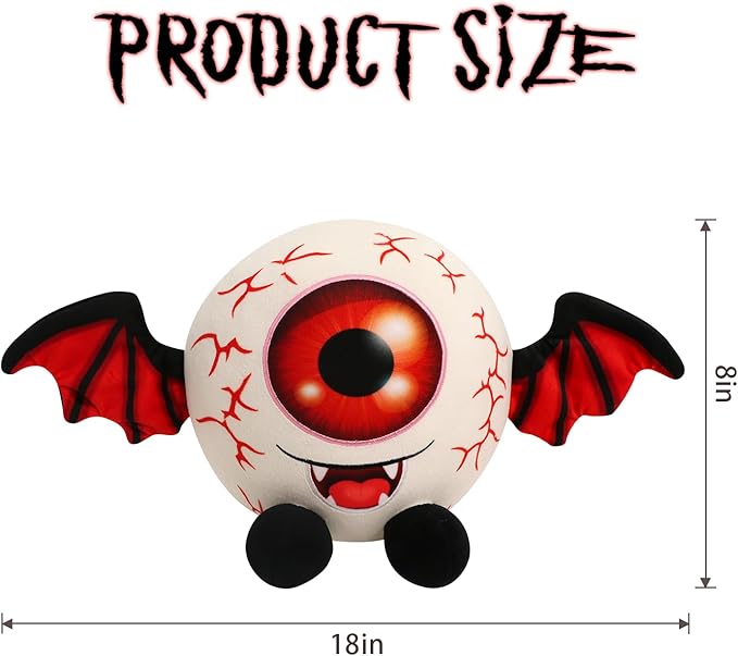 Halloween Eyeball Plush Toy,9" Scary Eyeball Stuffed Animals with Bat Wings,Eyeball Plushies Gift for Kids Halloween Party Decoration