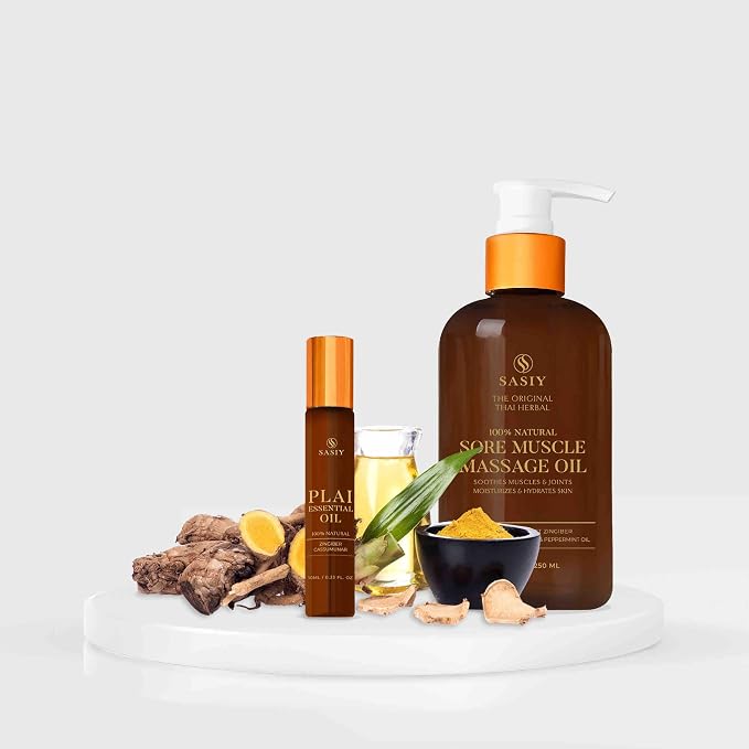 Thai Herbal Massage Oil 100% Natural Non Greasy Fast Absorbing No Fragrance Soothes Sore Muscles with Plai Peppermint & Eucalyptus 8.00 fl oz / 236 ml