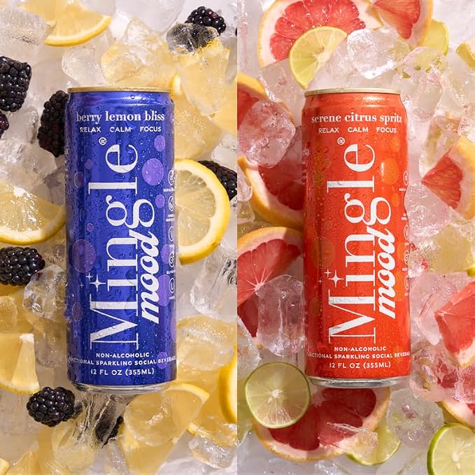 Mingle Mocktails Variety Pack 2 Flavors, Non Alcoholic Drinks, Alcohol Alternative Pre-Mixed Drinks with Real Juice, Canned Mocktails or Cocktail Drink Mixer, Gluten Free, Vegan, 24 Pack 12 fl oz Cans