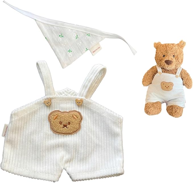 14-15"/36cm Bartholomew Overalls Set with Reversible Bandana 2-Piece Clothes for Teddy Bear（NO Doll）