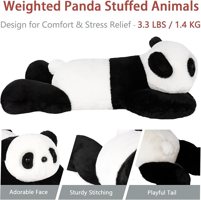 Niuniu Daddy 20" | 3.3 Pound Panda Weighted Stuffed Animals Plush Toys, Large Pillowfort Plush Animals for Kids Adults, Heavy Beads Big Body Pillow for Presents Birthday Christmas Holiday