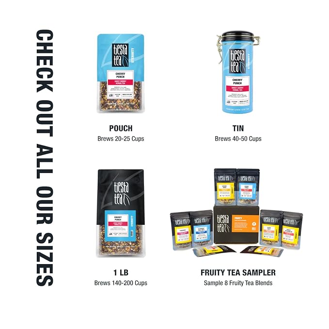 Tiesta Tea - Cherry Punch, Loose Leaf, Sweet Cherry Herbal Tea, Premium Blend, Non-Caffeinated, Makes Hot or Iced & Brews Up to 25 Cups, 2oz Resealable Pouch