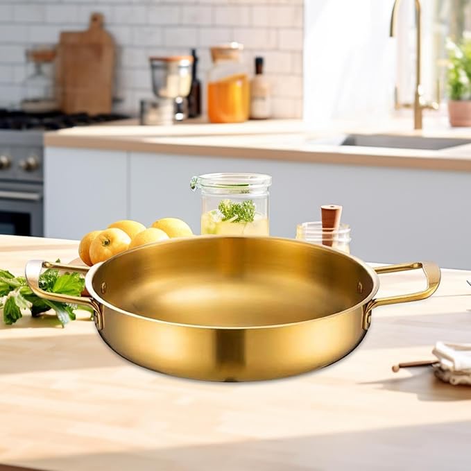 Korean Ramen Cooking Pot with Handles for Instant Noodle Soup and Camping, 24 cm Gold
