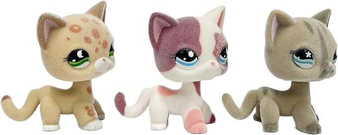 3pcs/Set Custom Flocked Pet Shop Toys Short Hair Cat Kitten Collie Great Dane Cocker Spaniel Dachshund Puppy Dog OOAK Compatible with LPS (#852 and 2291 and 468)