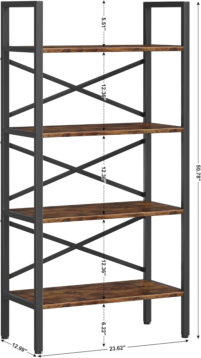 Homeiju 4 Tier Bookshelf 23.6" Width, Kids Bookshelf with Storage, Small Bookcase with Open Shelves, Storage Organization for Bedroom, Living Room and Home Office,Rustic Brown