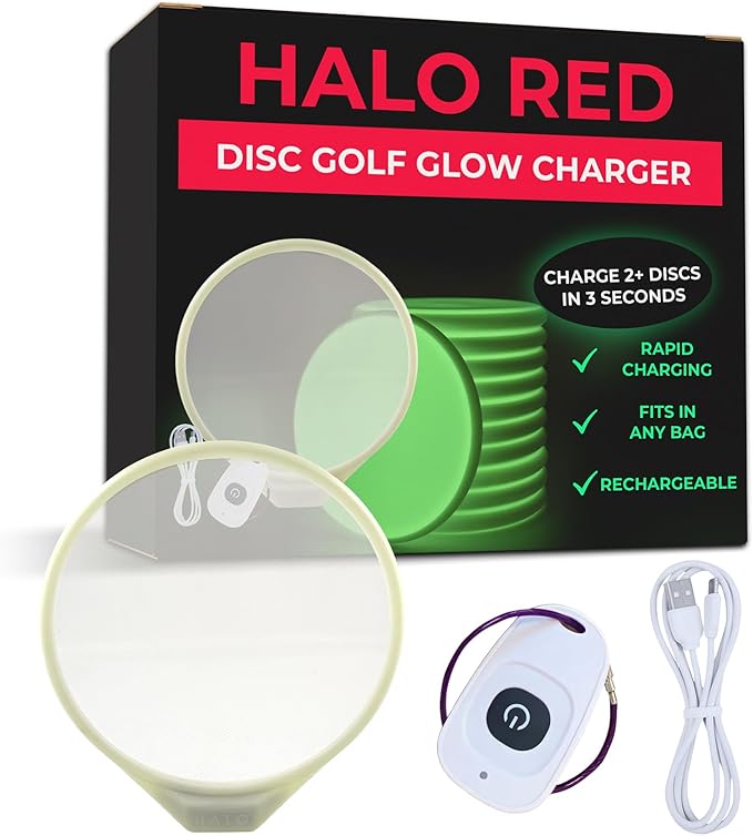 Halo Red Disc Golf Glow Charger | Remote UV Flashlight Alternative | Charges 2 Discs in 3 Seconds | USB-C Rechargeable | Fits in Bag | Glow Equipment | Compact Tool for Night Rounds and Visibility