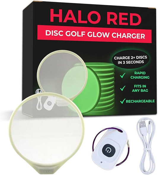 Halo Red Disc Golf Glow Charger | Remote UV Flashlight Alternative | Charges 2 Discs in 3 Seconds | USB-C Rechargeable | Fits in Bag | Glow Equipment | Compact Tool for Night Rounds and Visibility