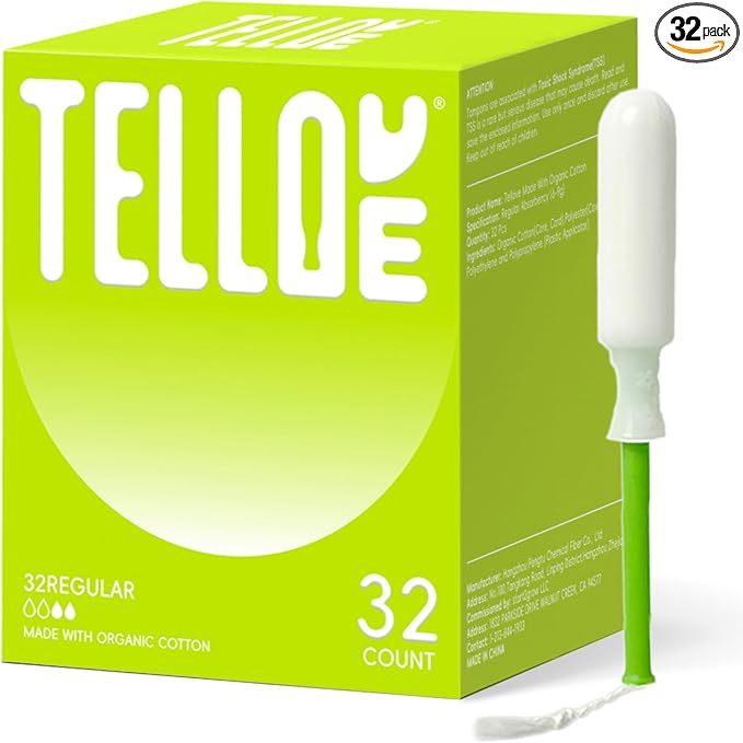 Tellove Tampons with 100% Organic Cotton Core, 32 Count (32 Regular Tampons), Featuring 360° Comfort-Expand Leakproof Technology with Comfort BPA-Free Long Applicator, Gentle on Sensitive Skin