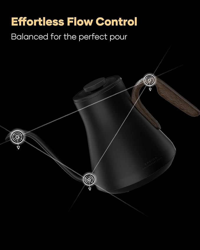 Cocinare Gooseneck Electric Kettle, ±1°F Precise Temperature Control, 1500W Fast Heating, Pour Over Coffee & Tea Kettle with Brew Timer & Keep Warm, Stainless Steel, 0.9L (Goya Walnut)
