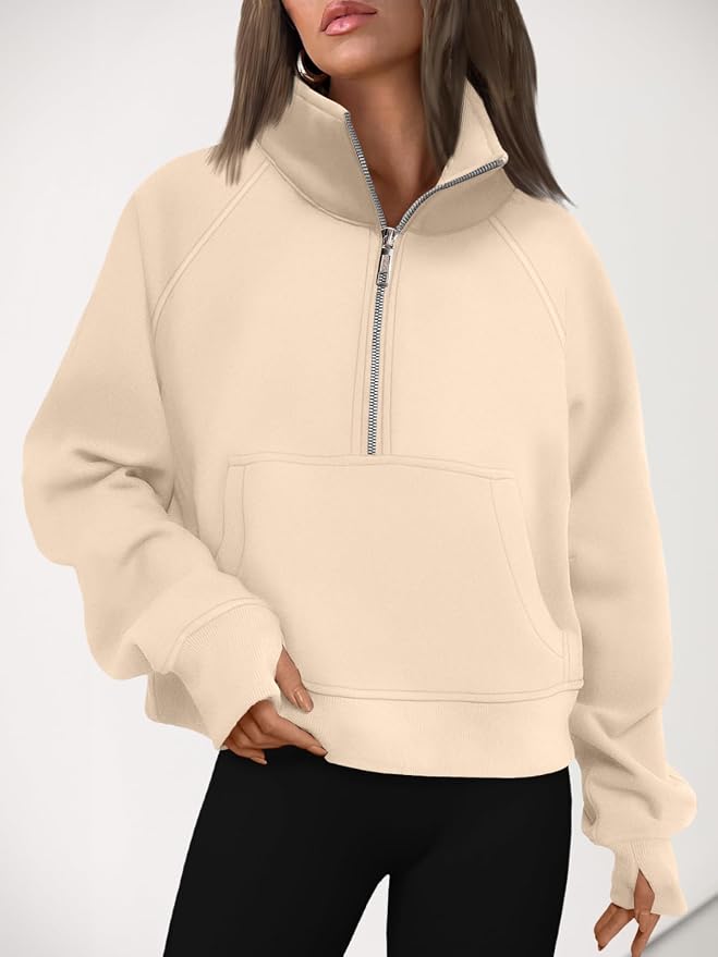 AUTOMET Womens Sweatshirts Half Zip Fleece Pullover Fall Outfits | Fall Fashion Clothes 2026,Cropped Sweatshirts,Cute Y2k Tops,Quarter Zipper Sweater,Winter Loungwear Outfits