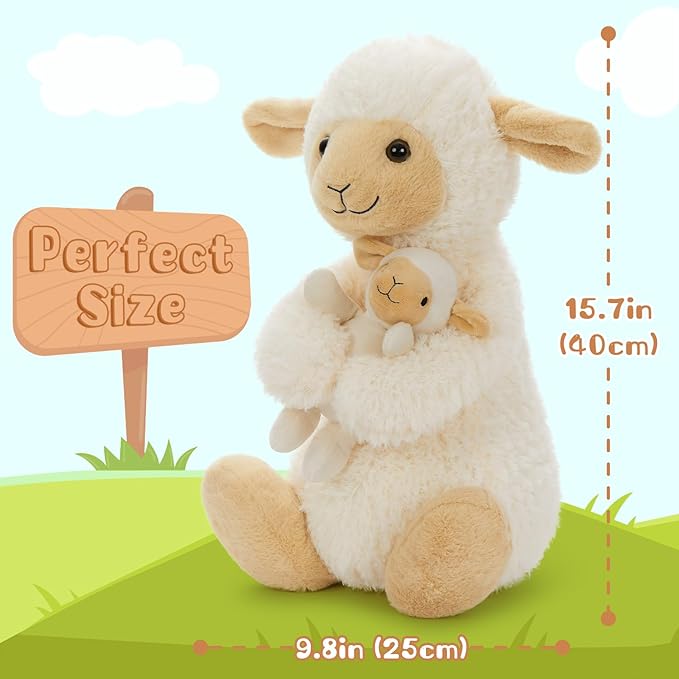 Tezituor 2-in-1 Large Sheep Stuffed Animal, 16 Inch Big Stuffed Sheep Plush with Baby Toy for Girls Boys, Cuddle Hugging Lamb Plush Gift for Birthday Christmas