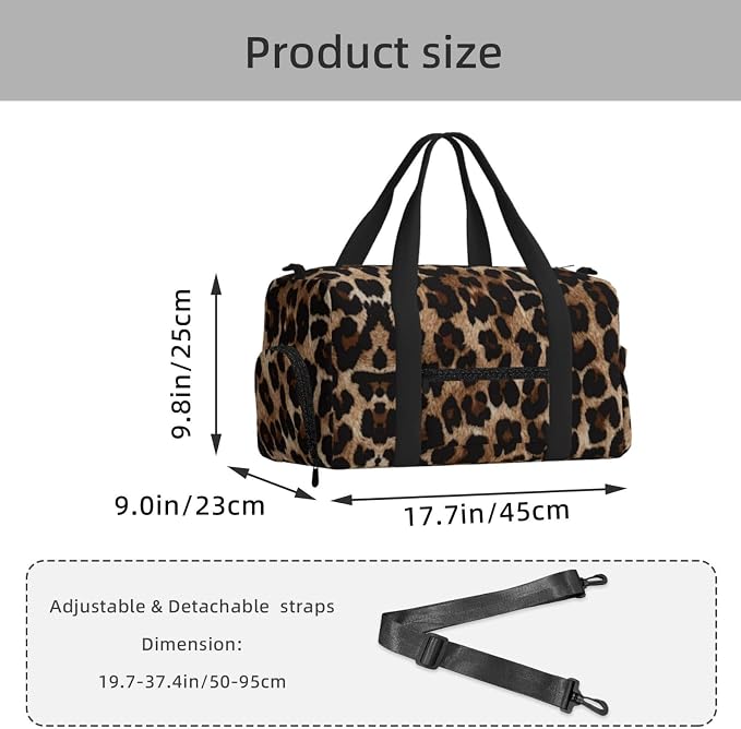 Fiokroo Sports Gym Bag Leopard Animal Skin Travel Duffel Bag For Men Women With Shoe Compartment Water Resistant Gym Bag Carry On Duffel Bag For Weekend Traveling Yoga Gym Sports