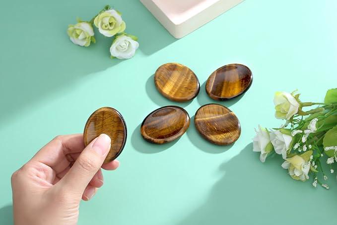 Thumb Worry Stone Tiger Eye Crystal Stone Healing Crystals Natural Oval Fidget Mental Health Gifts Stress Relief Small Trinkets Depression Gemstones Reiki Anxiety Relief Items for Women Men