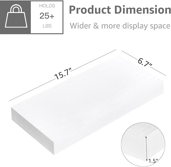 QEEIG Floating Shelf for Wall Bathroom Shelves Bedroom Kitchen Living Room Farmhouse Small Book Shelf 16 inch Set of 1, White (015-W1)