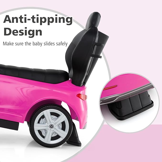 Licensed Mercedes Benz Push Car for Toddlers by INFANS, 3 in 1 Sliding Walking Car with Push Handle, Horn, Music, Underneath Storage, Foot-to-Floor Ride on Toys for Boys Girls, Pink