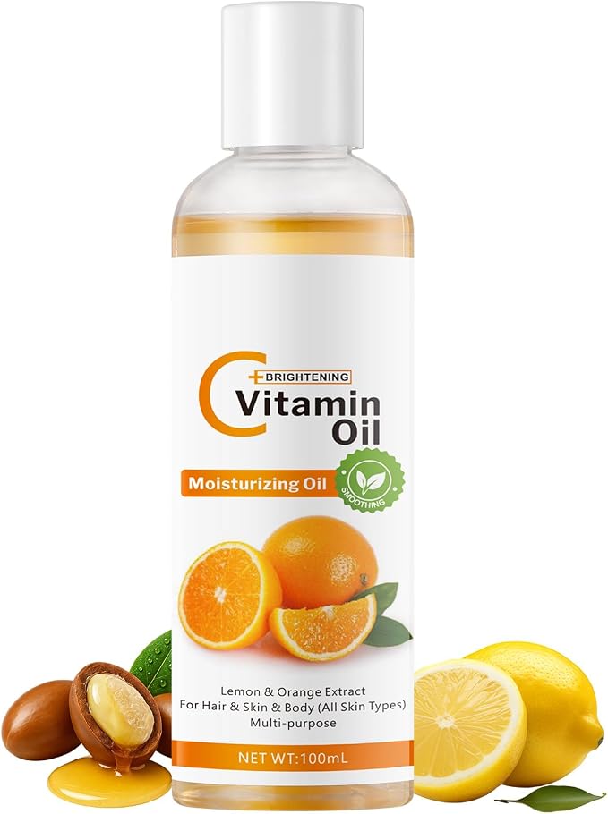 Vitamin C Oil with Squalane, Jojoba & Olive Oils - Hydrating Vitamin C Oil for Face & Body, Multi-Purpose Moisturizer with Natural Antioxidants, For Dry, Sensitive & All Skin Types, 3.38 Fl Oz