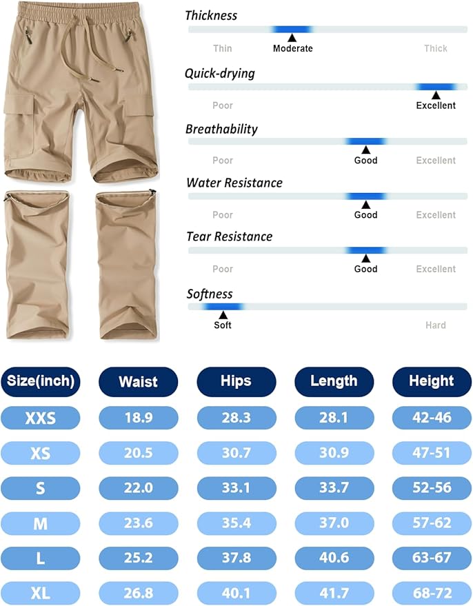 Boys Convertible Hiking Pants Kids Zip Off Scout Pants Youth Teen Boy Quick Dry Outdoor Fishing Waterproof Lightweight 4-18Y
