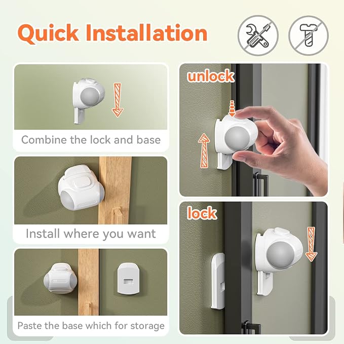 SAFELON 2 PCS Baby Safety Sliding Window Lock, Childproof Patio Closet Door Locks, Easy to Install No Drill