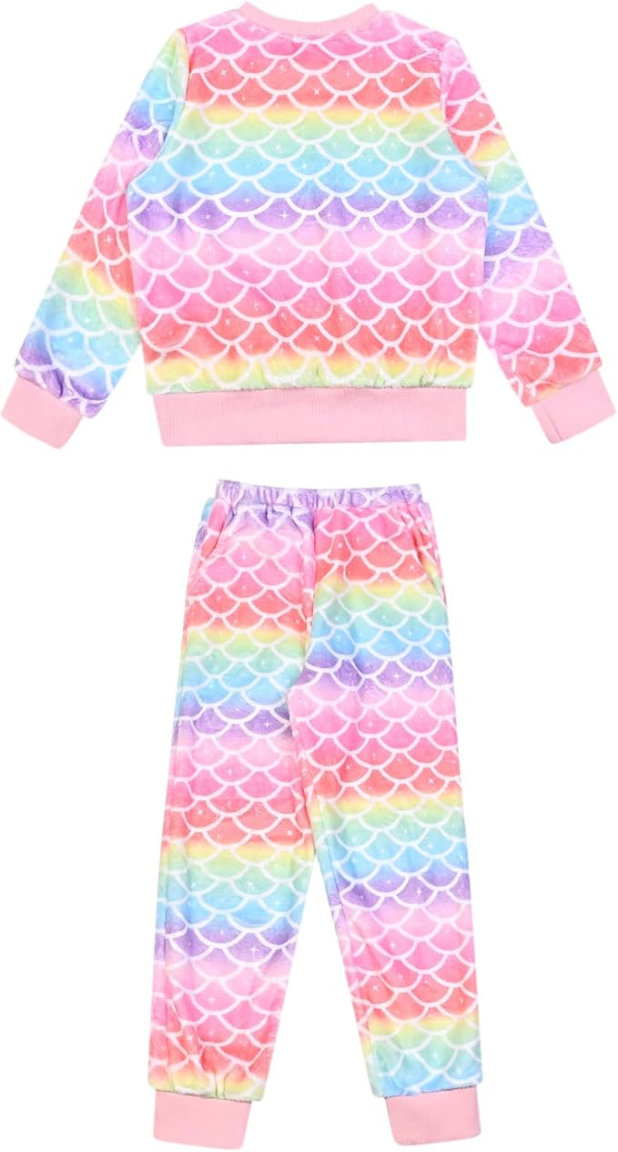 QPANCY Matching Doll & Girls Fleece Pjs Set kids Fall Winter Long Sleeve Sleepwear 2 Piece Pajamas