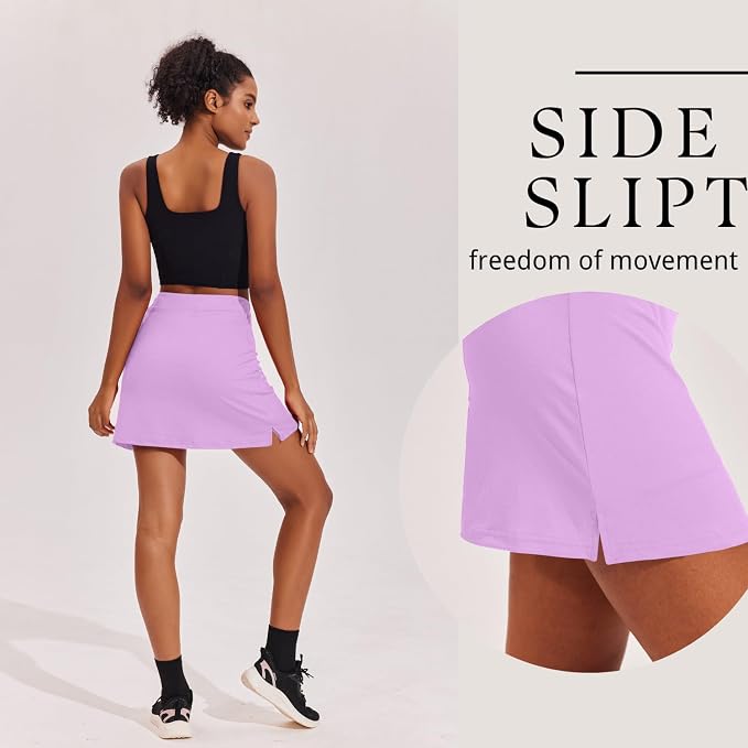 Ekouaer 16" Skorts for Women with Pockets Golf Pickleball Tennis Skirt | Silicone Grippers,2 Inner Pockets,Wide Waist,Side Slit Hem,Breathable,Soft,Lightweight