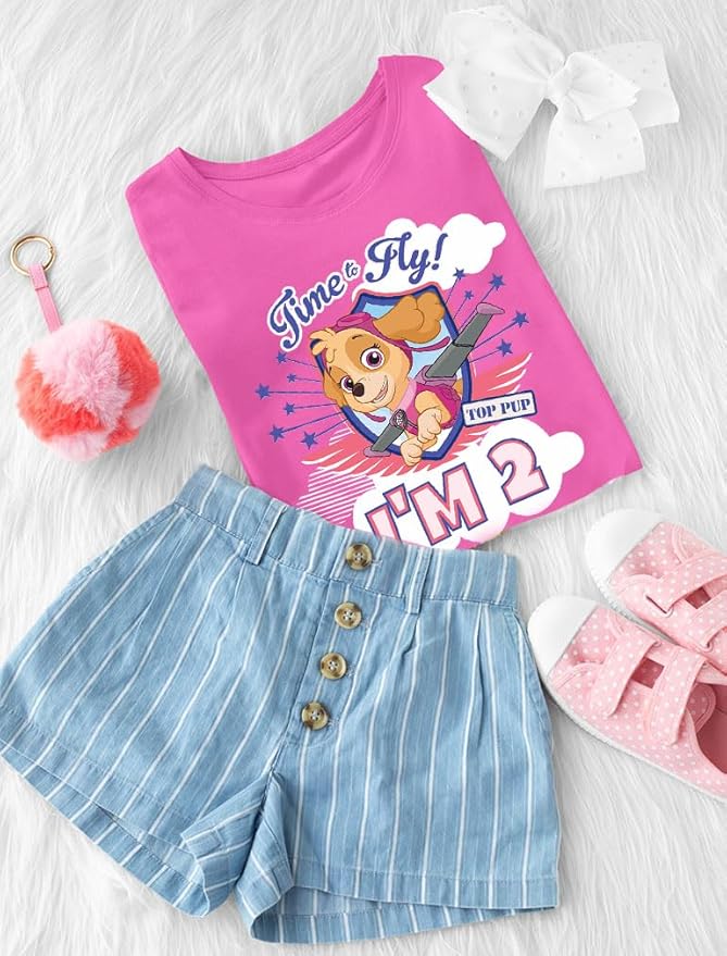 Paw Patrol Skye 2nd Birthday Girl Shirt for Toddlers - Time Flies I'm 2 Tee for Two-Year-Old Girls