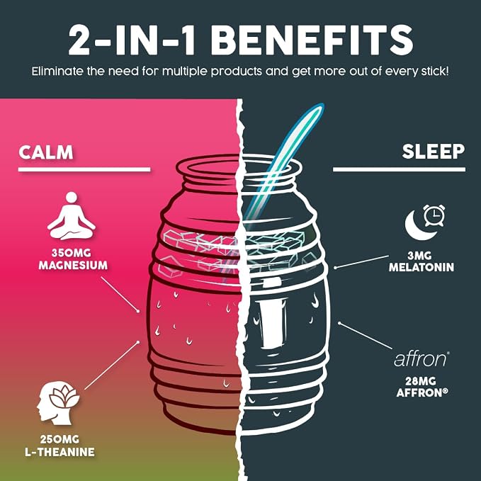 Salud 2-in-1 Sleep Aid + Calm Drink Mix, Prickly Pear Flavor, Melatonin, Magnesium, Saffron Extract, L-Theanine, Non-GMO, Gluten Free, Vegan, Low Calorie, 1g of Sugar (15 Servings)