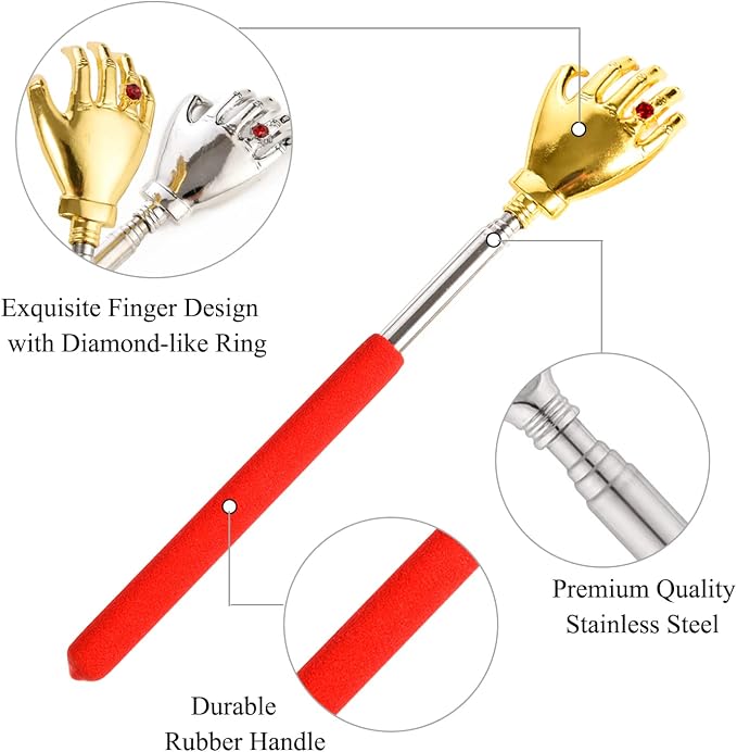 Telescopic Back Scratcher Extendable Handle, Portable Stainless Steel Hand Massage Tool, Extends from 8.66 to 23.23 inches, 2 Pack