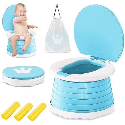 Travel Potty for Toddler, Portable and Foldable Toilet, Apply to Seat Emergency Toilet for Car, Camping, Outdoor, Indoor with 3 Rolls Bag（Light Blue)
