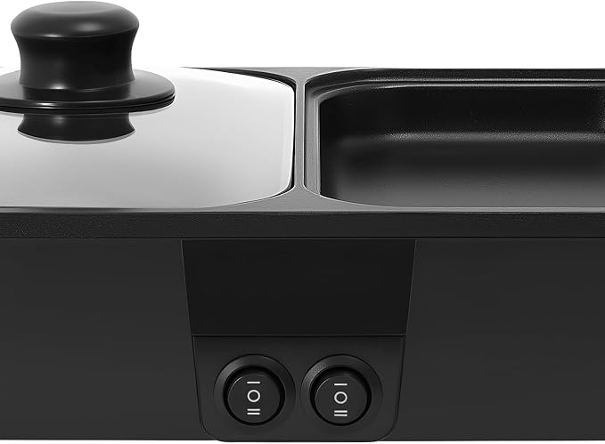 Electric Hot Pot with Grill 2 in 1 Korean BBQ Grill Indoor Cooking Electric Shabu Shabu Pot Indoor Smokeless Grill, Non-stick & Independent Dual Temperature Control (Black)
