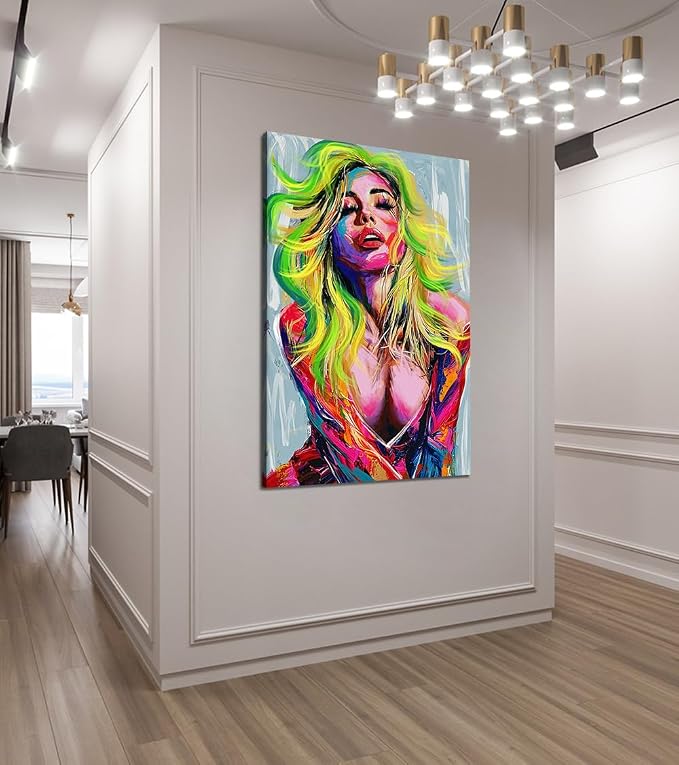 Yeesjoee Female Graffiti Canvas Print Wall Art Woman Abstract Portrait Poster Sexy Painting Modern Colorful Design Artwork Decor for Living Room Bedroom College Dorm Decorations, 28x44 in Framed