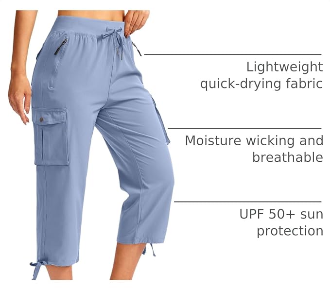 Soothfeel Women's Cargo Capris Pants with 6 Pockets Lightweight Quick Dry Travel Hiking Summer Pants for Women Casual