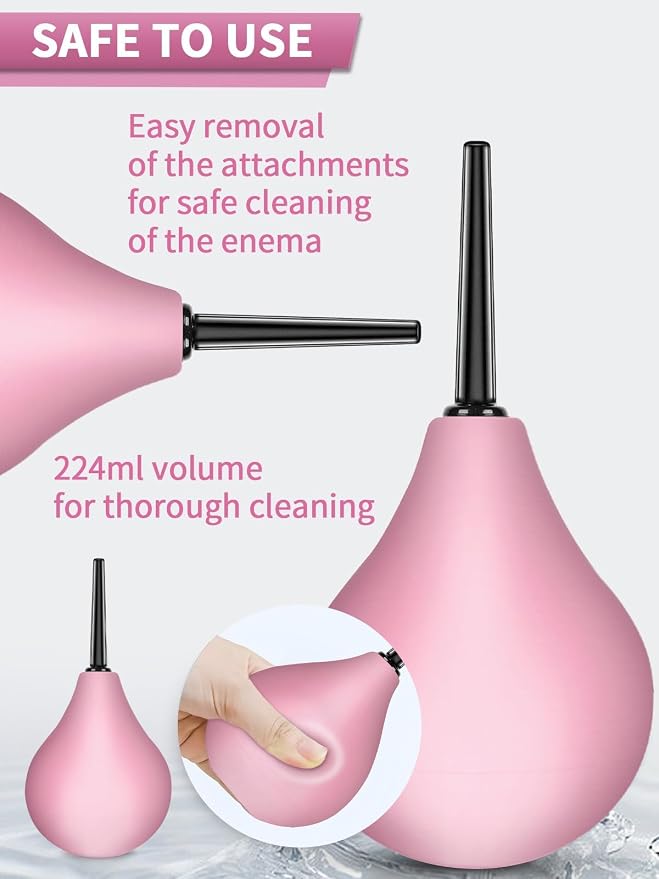 Enema Bulb Douche Enema Kit- 8 oz Reusable Clean Anal Douche for Women with 3 Replaceable Nozzle，Anal Cleaner Enema Bulb (Pink,3 Piece Set)