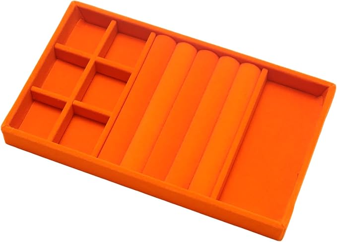 Velvet Jewelry Trays for Drawers, Orange 3-in-1 | Stackable Jewelry Drawer Organizer, Ring Earring Necklace Holder Organizer Storage Display Tray with Removable Dividers