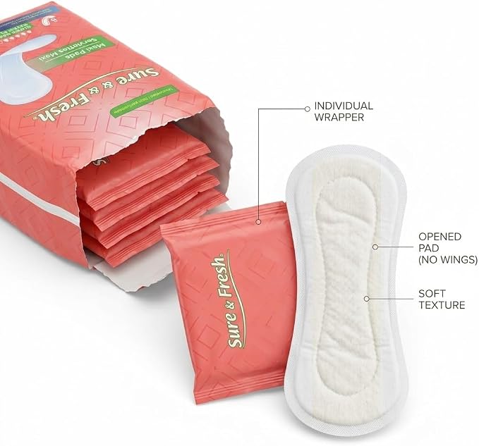 Sure & Fresh® Maxi Pads, Super Heavy Flow, Unscented, Without Wings, Individually Wrapped, 2 Pack of 16 Count