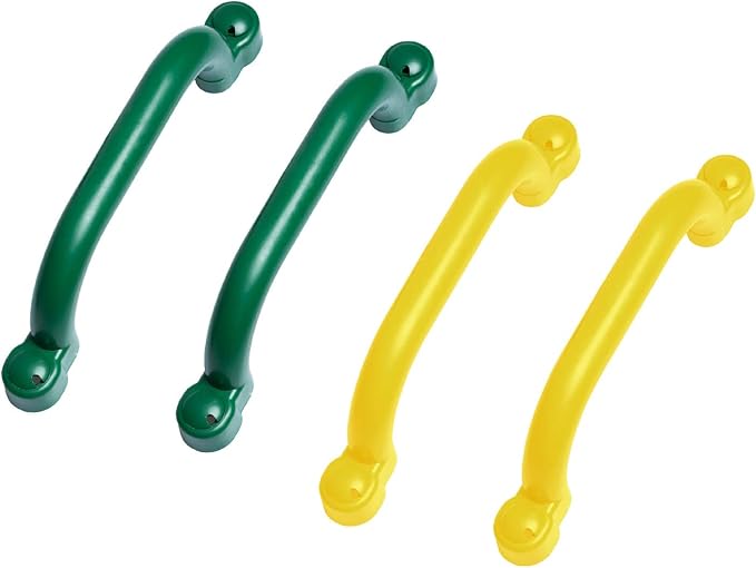 Playground Outdoor Safety Handle Accessories 4 Pack Color Combo Set – Set of 2 Green & 2 Yellow Grab Handle Safety Bars Equipment for Kids Jungle Gym, Tree House, Monkey Bars, and More
