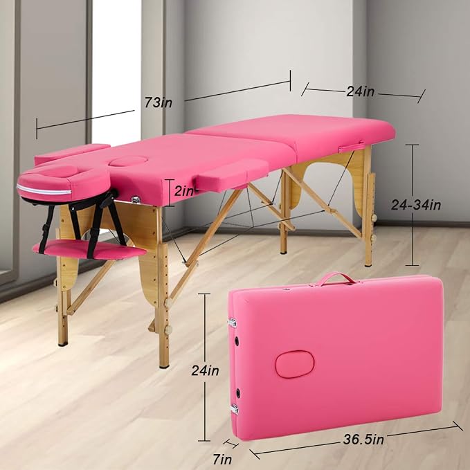 BestMassage Massage Bed Portable Massage Table 2 Folding Lash Bed Height Adjustable 24 Inch Wide Spa Table with Non-Woven Bag for Spa Footmassage Facial CareSpa Tattoo