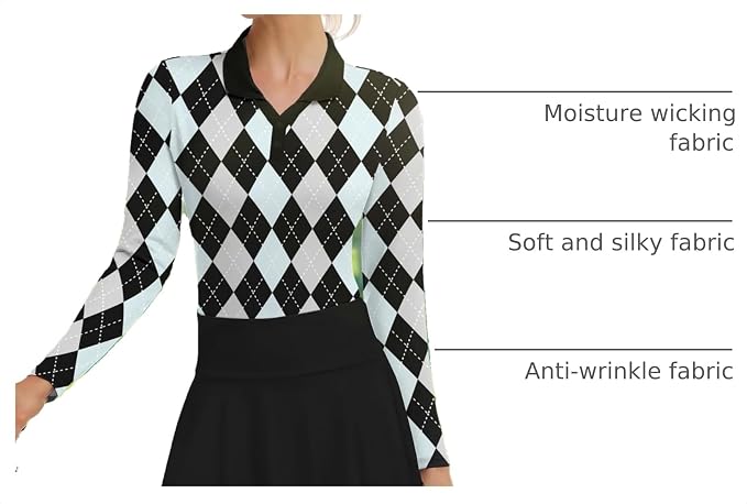 Soneven Womens Golf Shirts Moisture Wicking V Neck Long Sleeve Polo Shirts Collared Tops