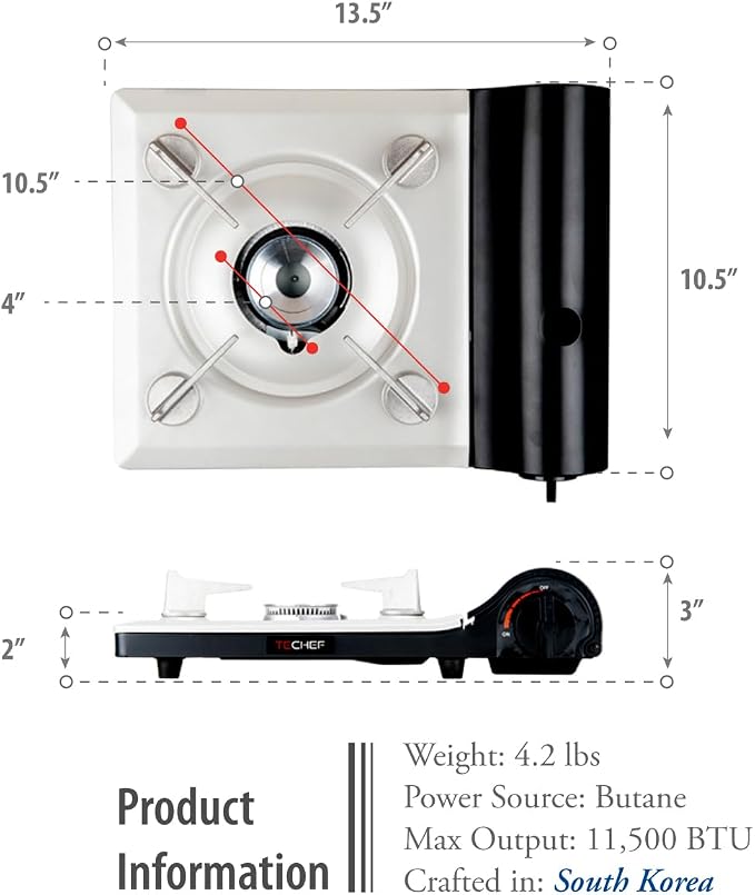TECHEF - AGNI Portable Butane Gas Stove Burner, Made in Korea (Stove + 4 Butane)