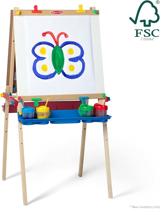 Melissa & Doug Deluxe Wooden Art Easel for Kids with Dry-Erase Board, Chalkboard & Drawing Paper Roller, Folding Double-Sided Toddler Easel, Preschool Learning Toys for Girls & Boys Ages 3+