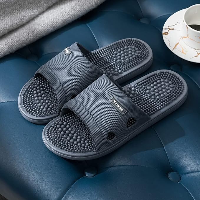 Acupressure Massage Slippers for Plantar Fasciitis for Women Acupuncture Slippers Arthritis Neuropathy Pain Relief Non-Slip Massage Sandals Women Stress Relief Gifts for Bath ( Men 6.5-7.5, Dark Gray)