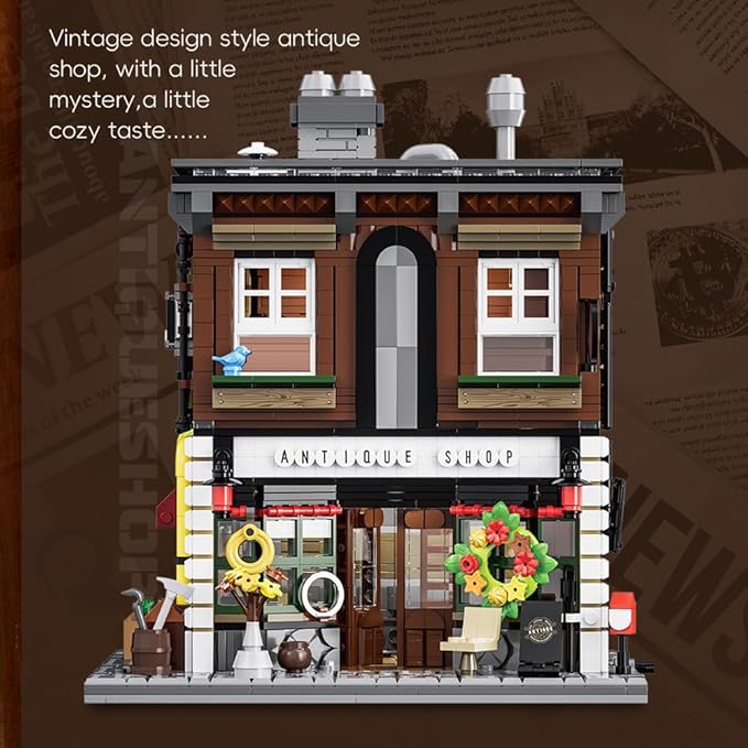 Antique Shop Lighting Building Blocks Kit, 1954 Pcs Modular Construction Building Model Sets, Assembly Gift for Teens and Adults