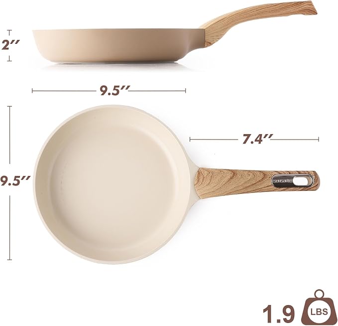 SENSARTE 9.5inch Ceramic Nonstick Frying Pan Small Skillet, Taupe | Healthy Ceramic Coating Omelette Pan, Non-toxic Kitchen Cooking Chef's Pan, PFOA/PFAS/PTFE Free, Induction Compatible