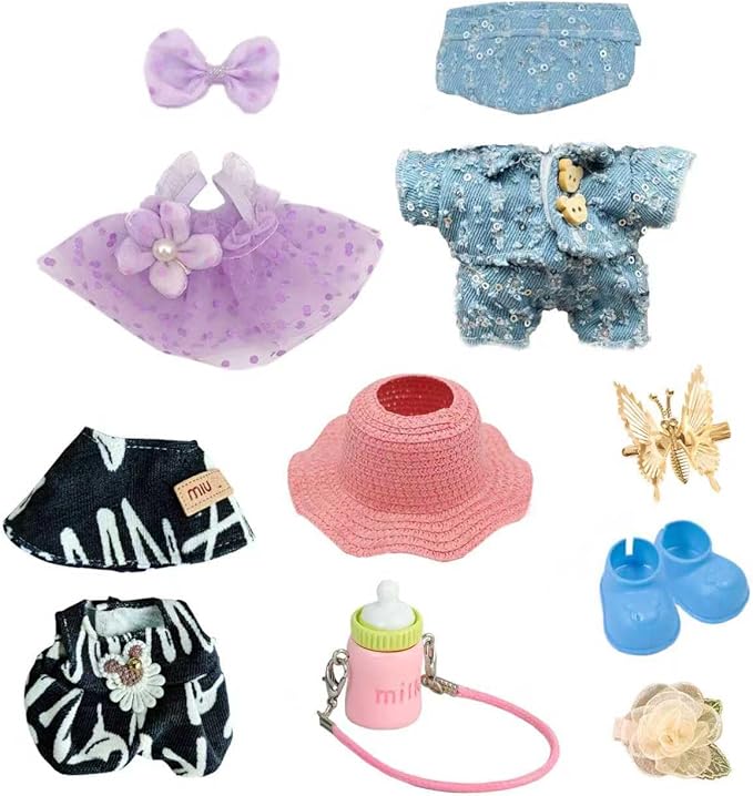 17cm Doll Clothes Set (No Doll) – 3-Pack Handmade Outfits with Accessories for 6.7” Dolls, Premium Cotton Clothing with Gift-Ready Packaging, Perfect for Dress-Up and Collectors (F10, 3)